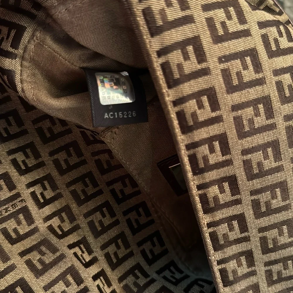 Fendi Zucchino Brown and Dark Brown Monogram flap shoulder Bag
